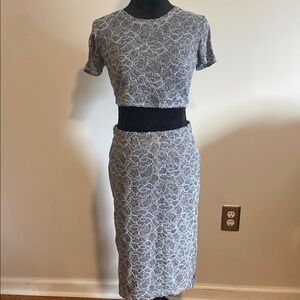BCBGMaxAzria Gray Lace Midi Skirt Set